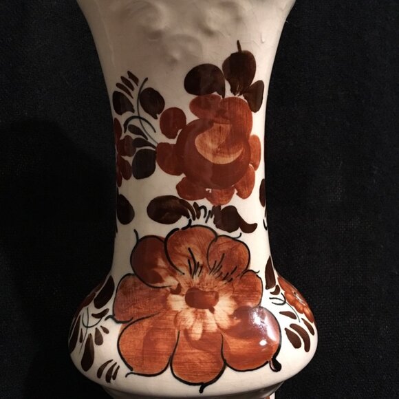 Wloclawek Earthenware Brown and White Floral Pottery Vase, Made in Poland - Picture 1 of 4